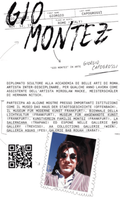 Banner featuring a visual biography of Gio Montez, showcasing key achievements and life milestones